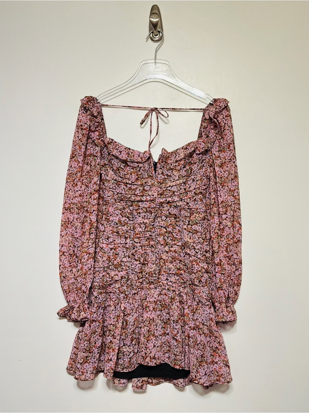 ASTR THE LABEL Carmella Mini Dress Floral Ruched Ruffled Long Sleeve XS